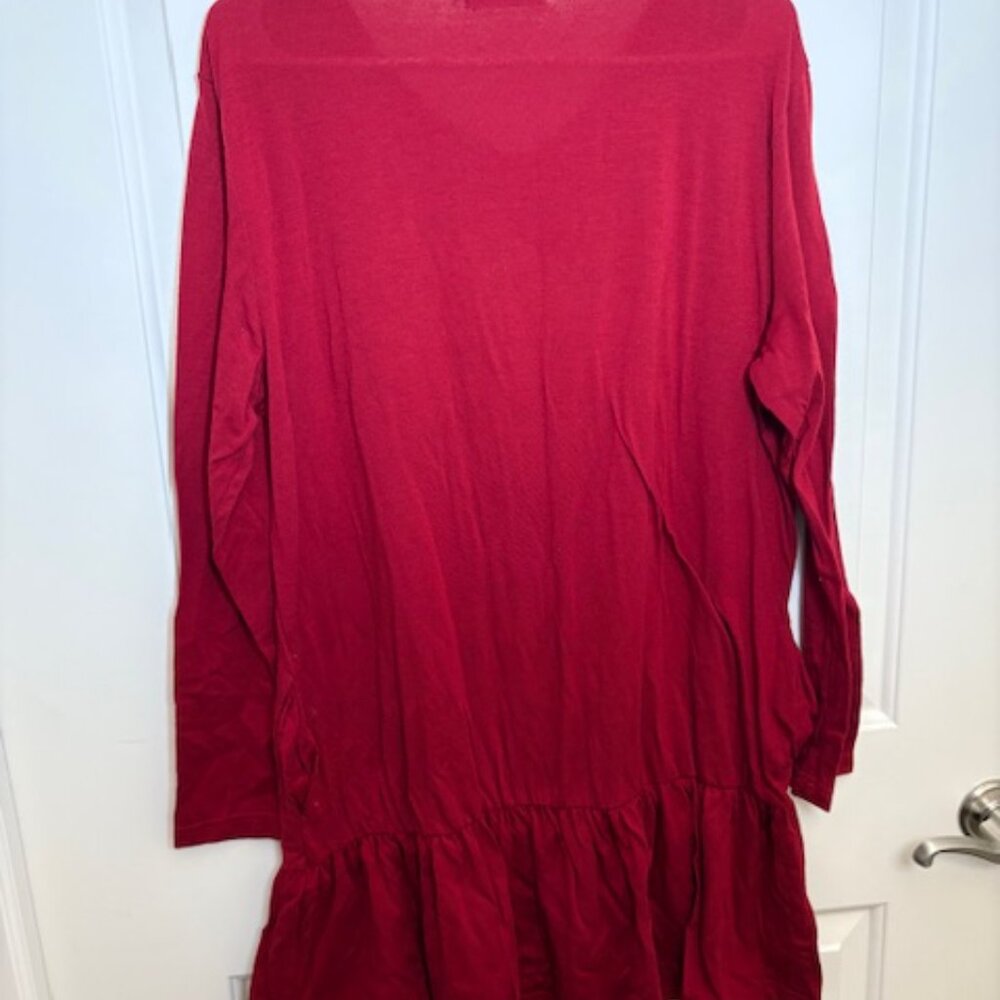 Red Button-Front Long Sleeve Dress - Picture 4 of 4